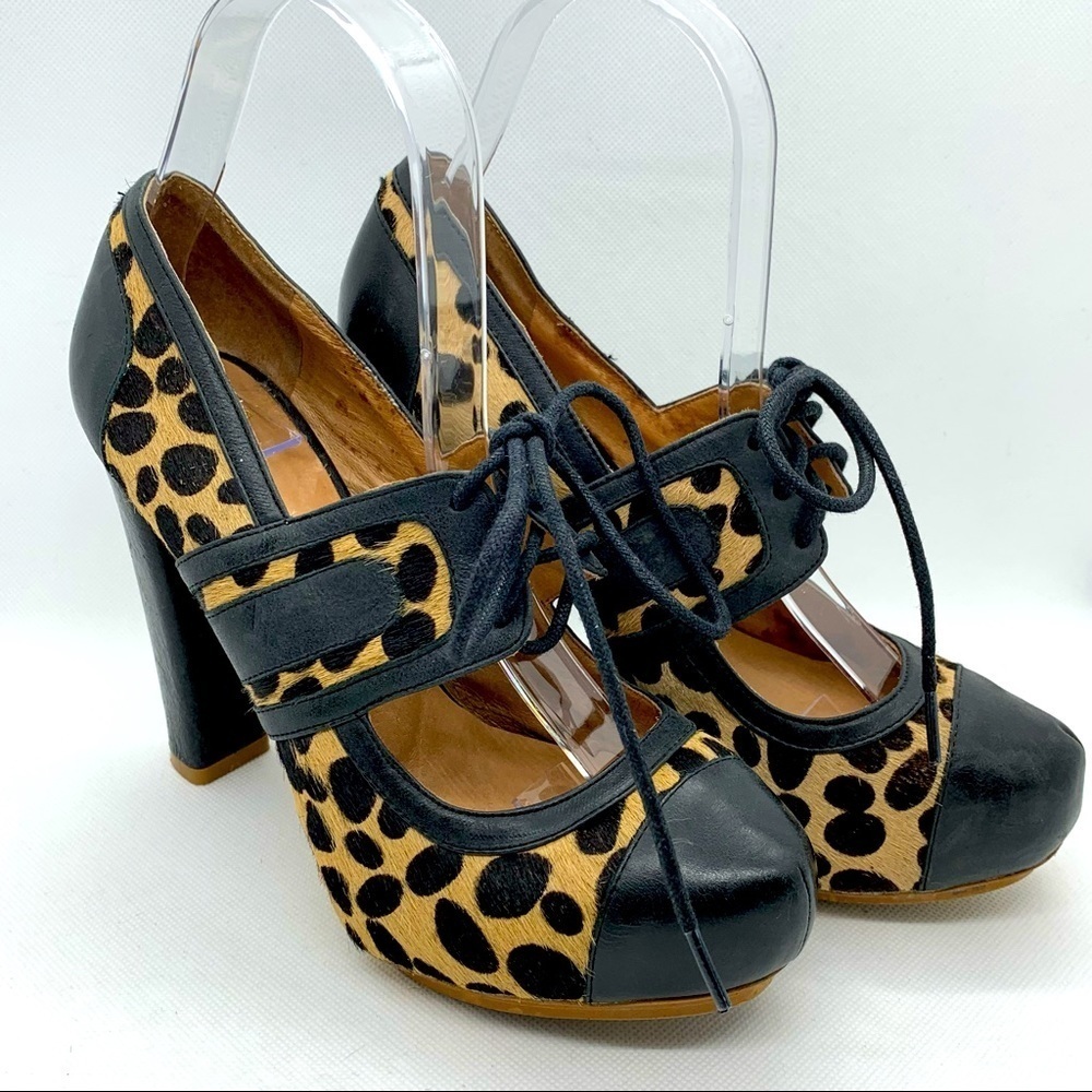 Topshop Leopard Print Calf Hair Leather Chunky Heel